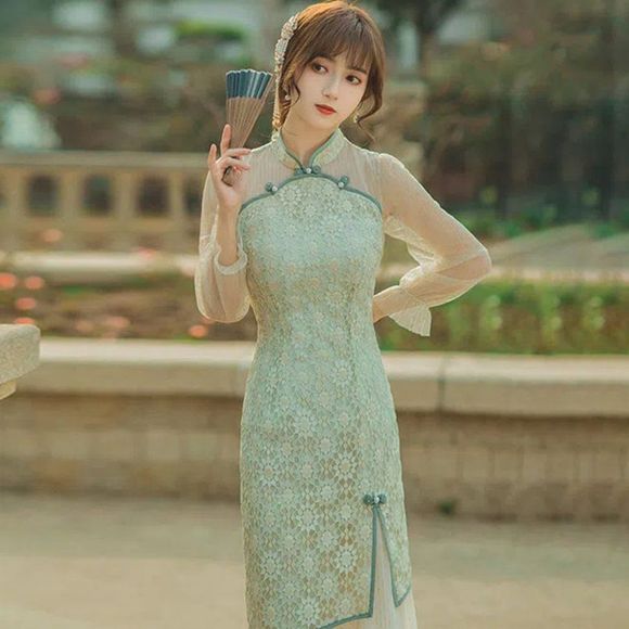 Jade Marilyn Retro Cheongsam Qipao Midi Sheath Dress | Traditional Floral Dress - Picture 2 of 8
